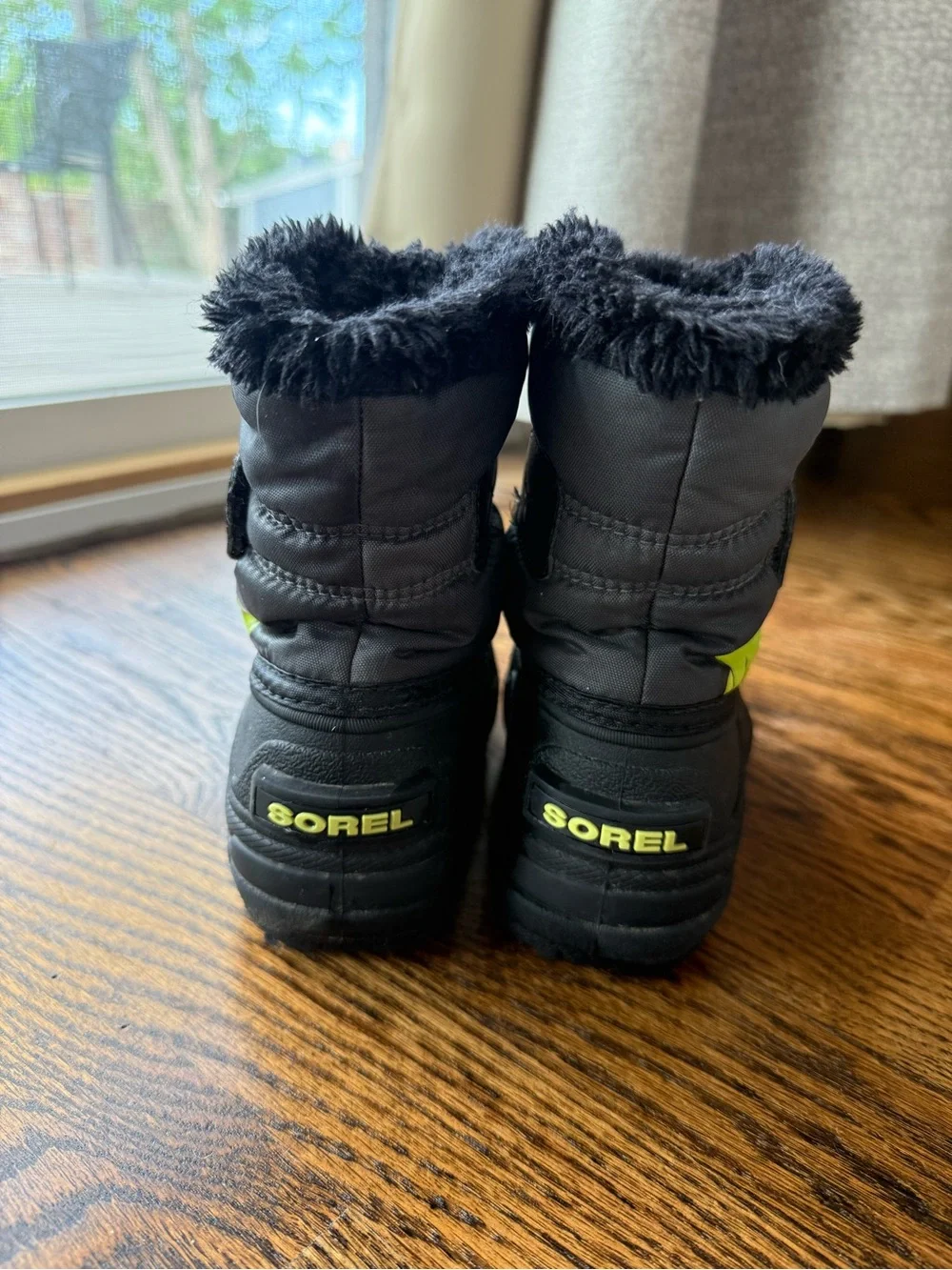 Sorel | Kids Black & Neon Green Insulated Winter Boots